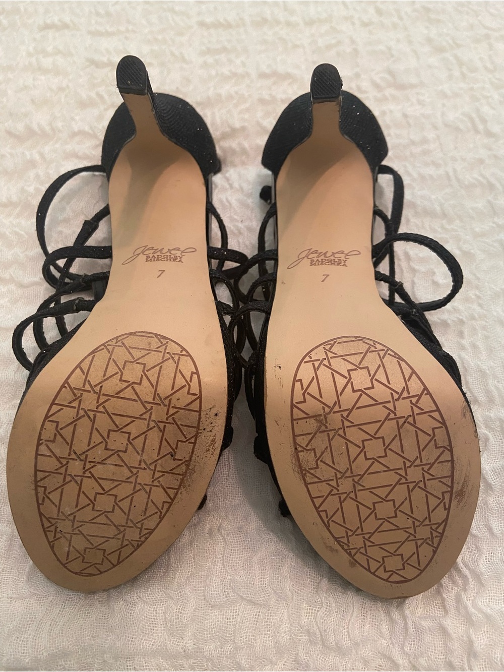 BADGLEY MISCHKA JEWEL BLACK GLITTER STRAPPY PLATFORM HEEL SIZE 7 - Picture 5 of 7